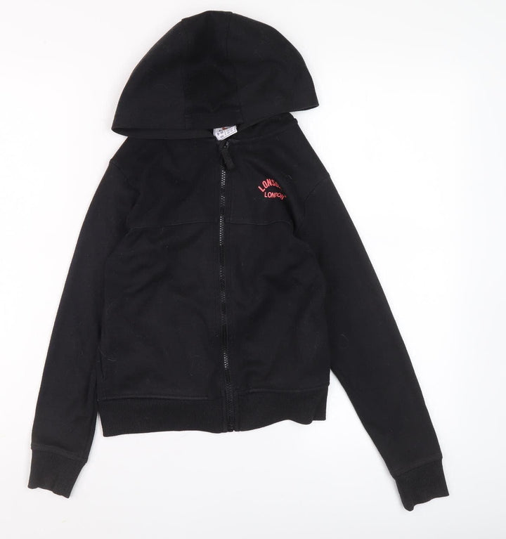 Lonsdale Boys Black Hoodie 9-10Y Full Zip Logo Casual
