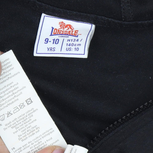 Lonsdale Boys Black Hoodie 9-10Y Full Zip Logo Casual