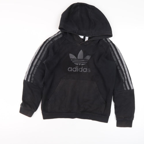 Adidas Boys Black Pullover Hoodie 10Y Casual Sports Graphic