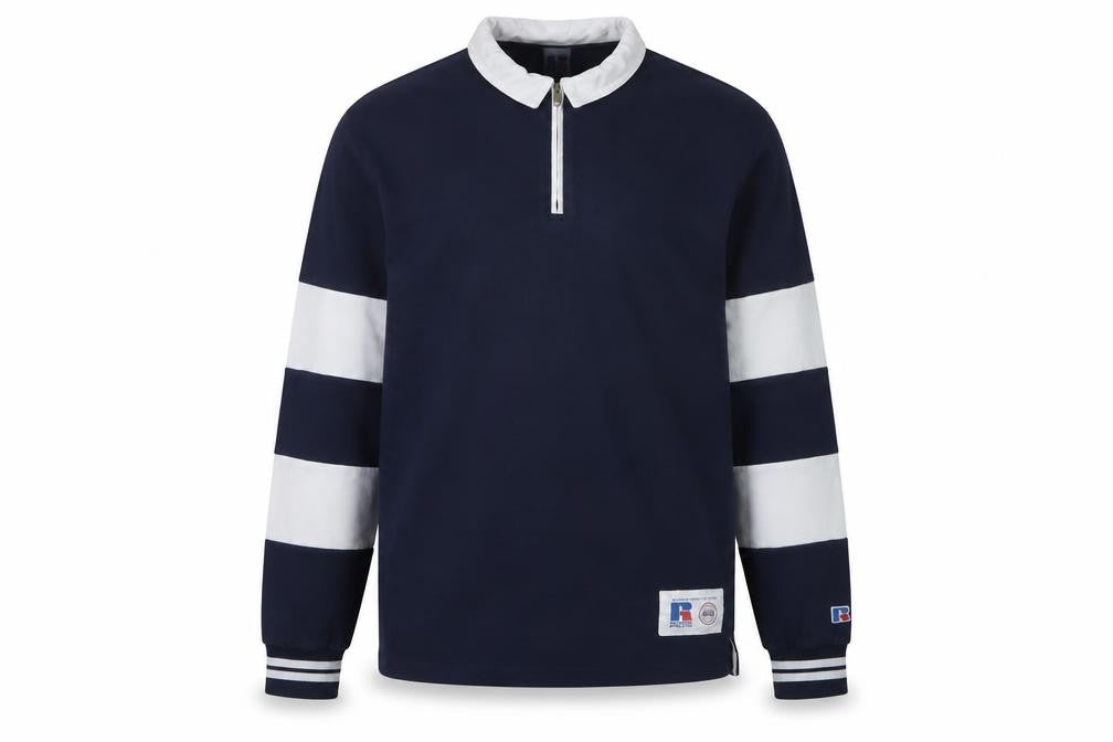 Front view of Russell Athletic Men's Blue XL Striped Polo