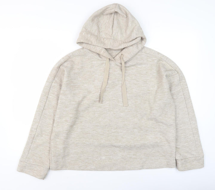 MNG Women's Beige Pullover Hoodie, Size 12, Relaxed Cotton Blend