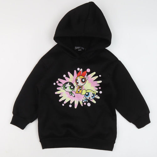 PowerpuffGirls Girls Black Cartoon Hoodie, 4 Years, Pullover Style