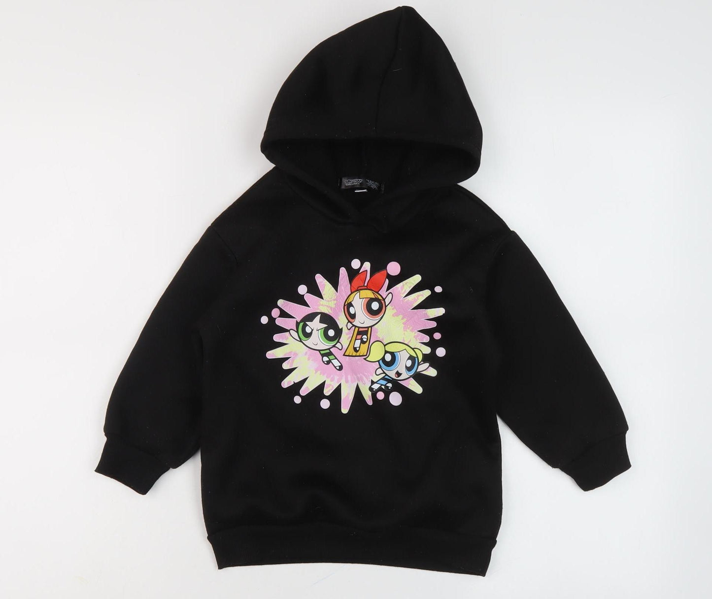 PowerpuffGirls Girls Black Cartoon Hoodie, 4 Years, Pullover Style