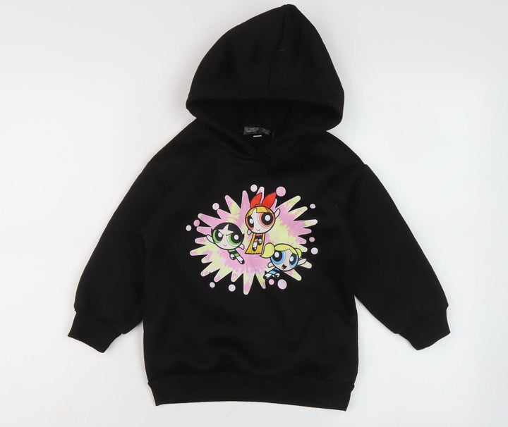 PowerpuffGirls Girls Black Cartoon Hoodie, 4 Years, Pullover Style