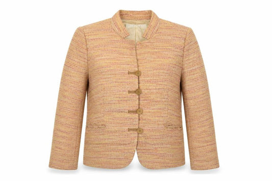 Front view of Zara Women's Multicoloured Blazer, size 12, Cotton Blend