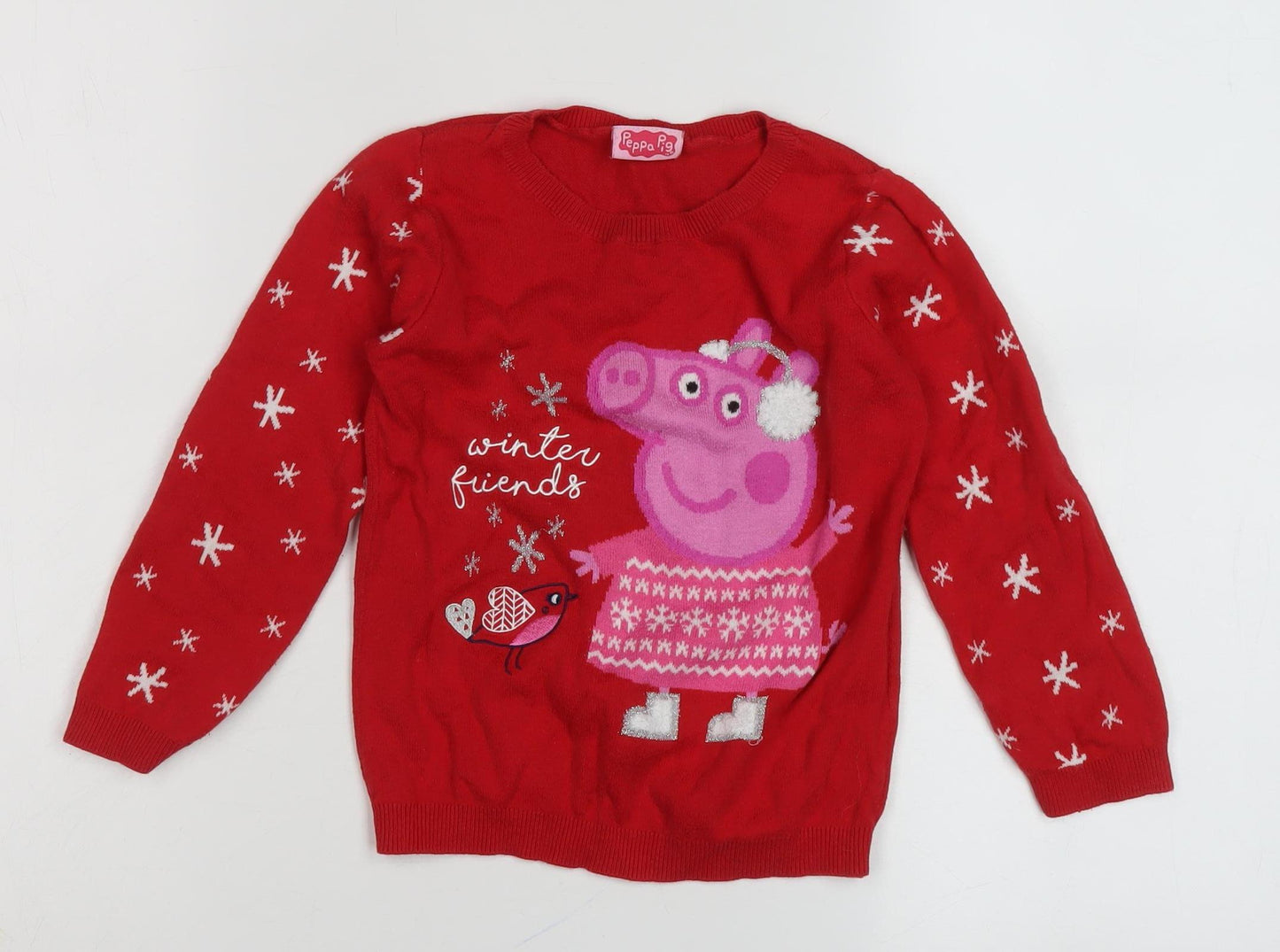 George Girls Red Peppa Pig Jumper 3-4 Years, Winter Cartoon Knit