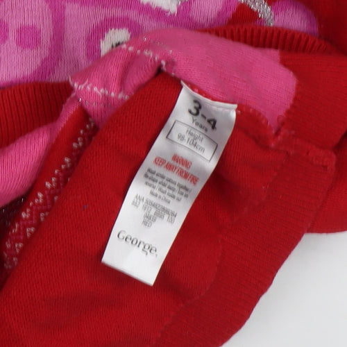 George Girls Red Peppa Pig Jumper 3-4 Years, Winter Cartoon Knit