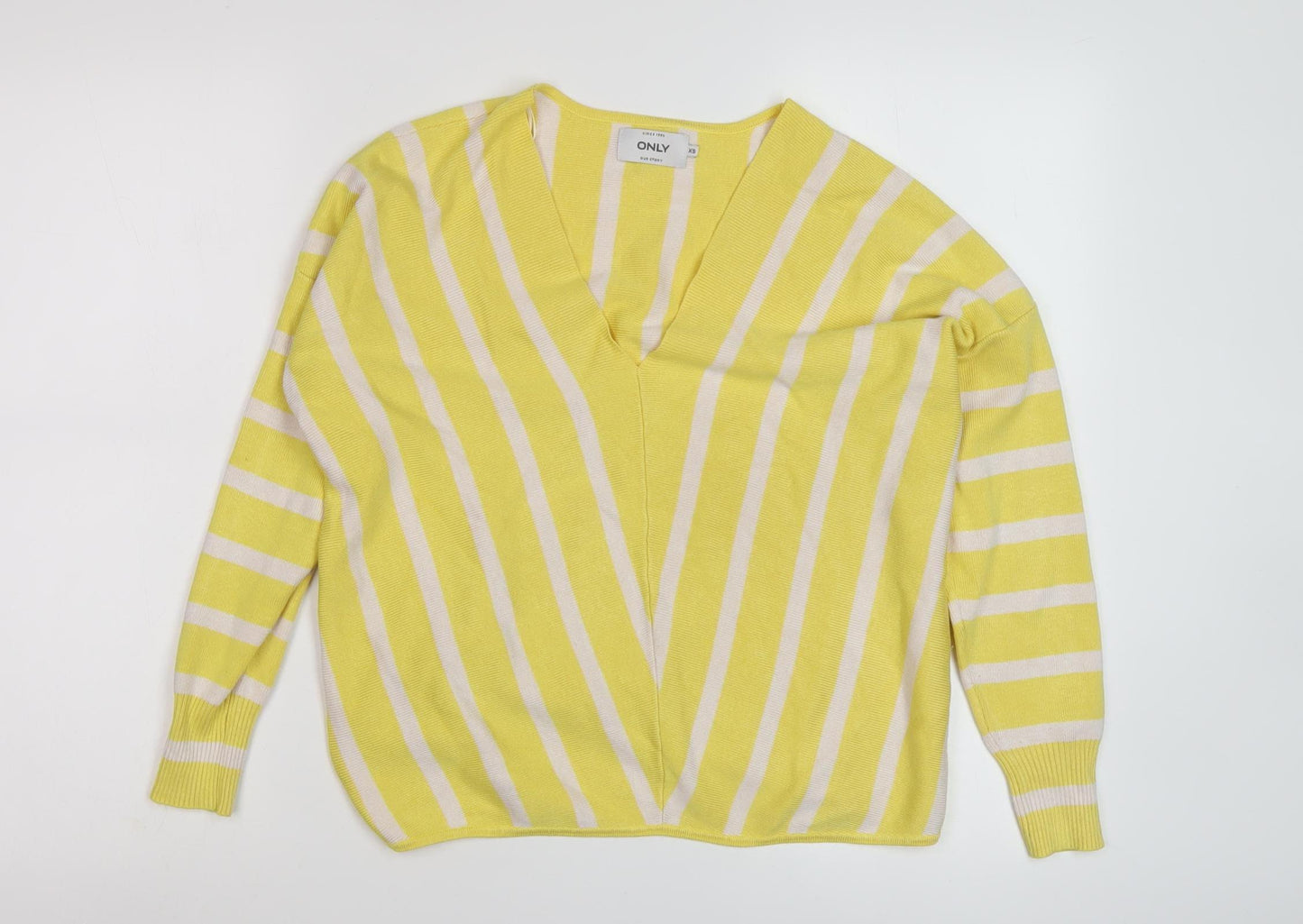 ONLY Women’s Yellow V-Neck Striped Pullover Jumper