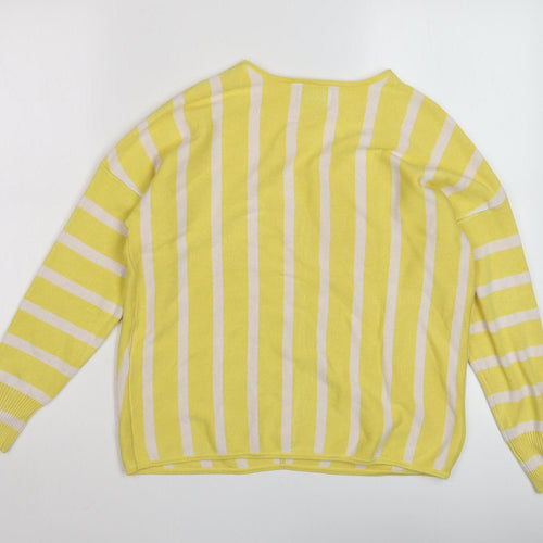 ONLY Women’s Yellow V-Neck Striped Pullover Jumper