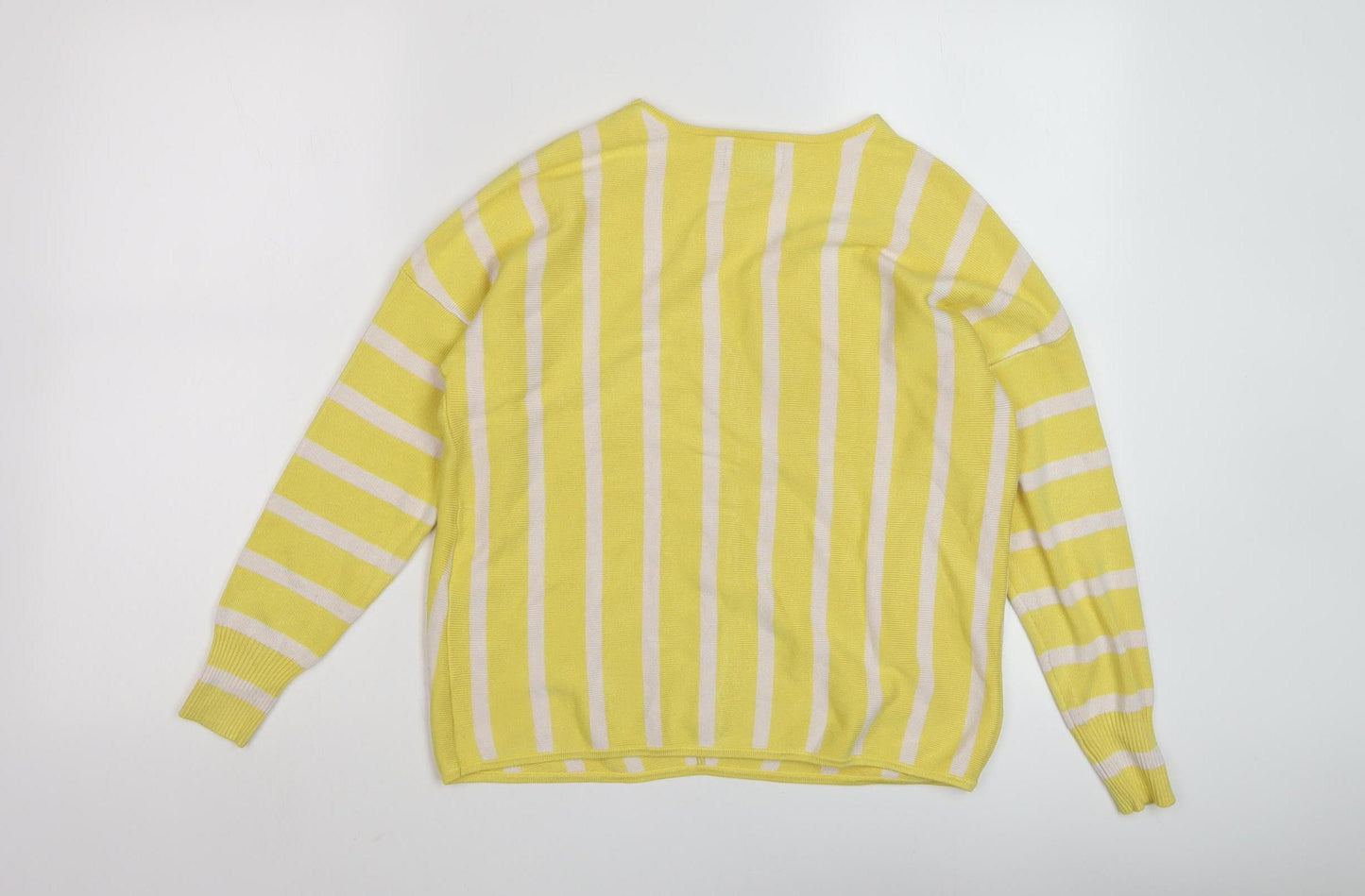 ONLY Women’s Yellow V-Neck Striped Pullover Jumper