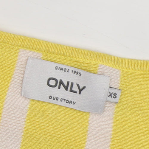 ONLY Women’s Yellow V-Neck Striped Pullover Jumper