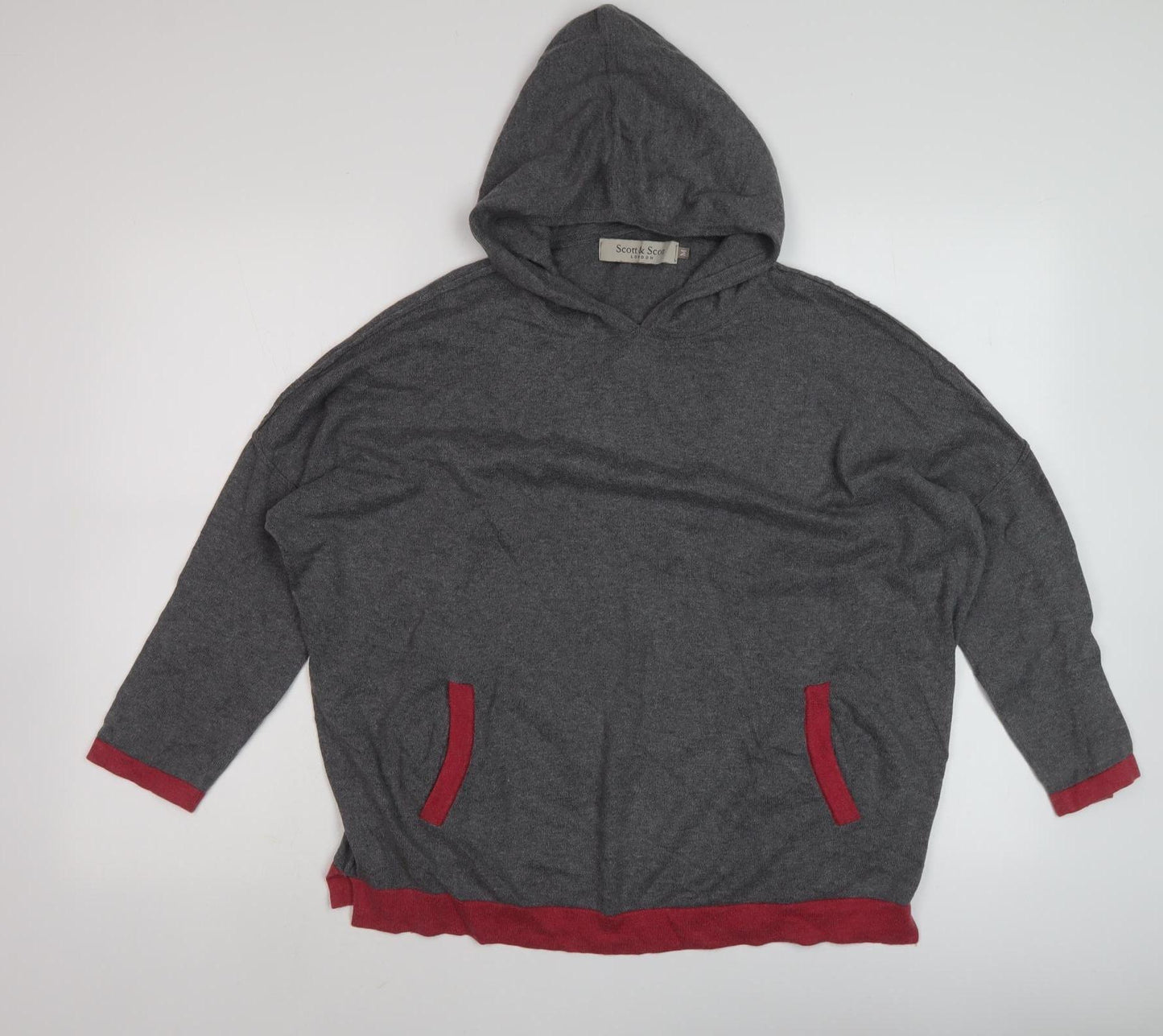 Scott & Scott Women Grey Hooded Knit Jumper Size M