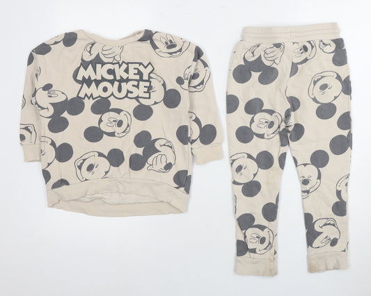Front view of George girls’ beige mickey mouse outfit 3-4 years