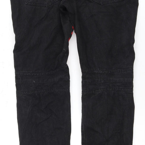 Bie Pa Men's Black Denim Jeans with Red Zip Accents - Size 36