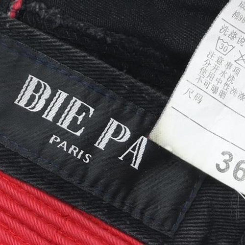 Bie Pa Men's Black Denim Jeans with Red Zip Accents - Size 36