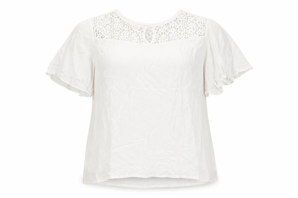 Front view of Junarose Women's White Lace Blouse, size 16