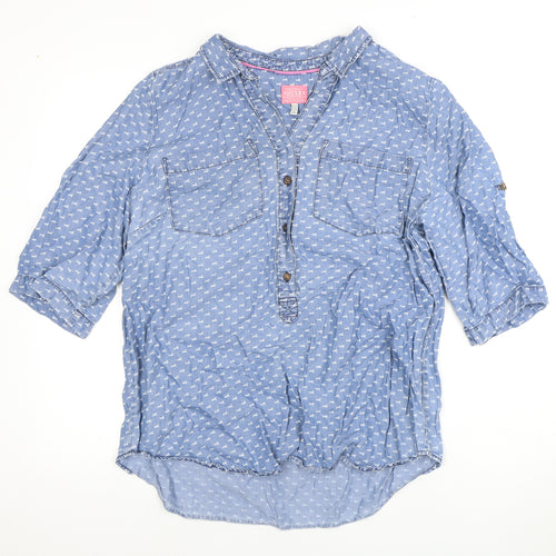 Joules Women's Blue Animal Print 3/4 Sleeve Blouse