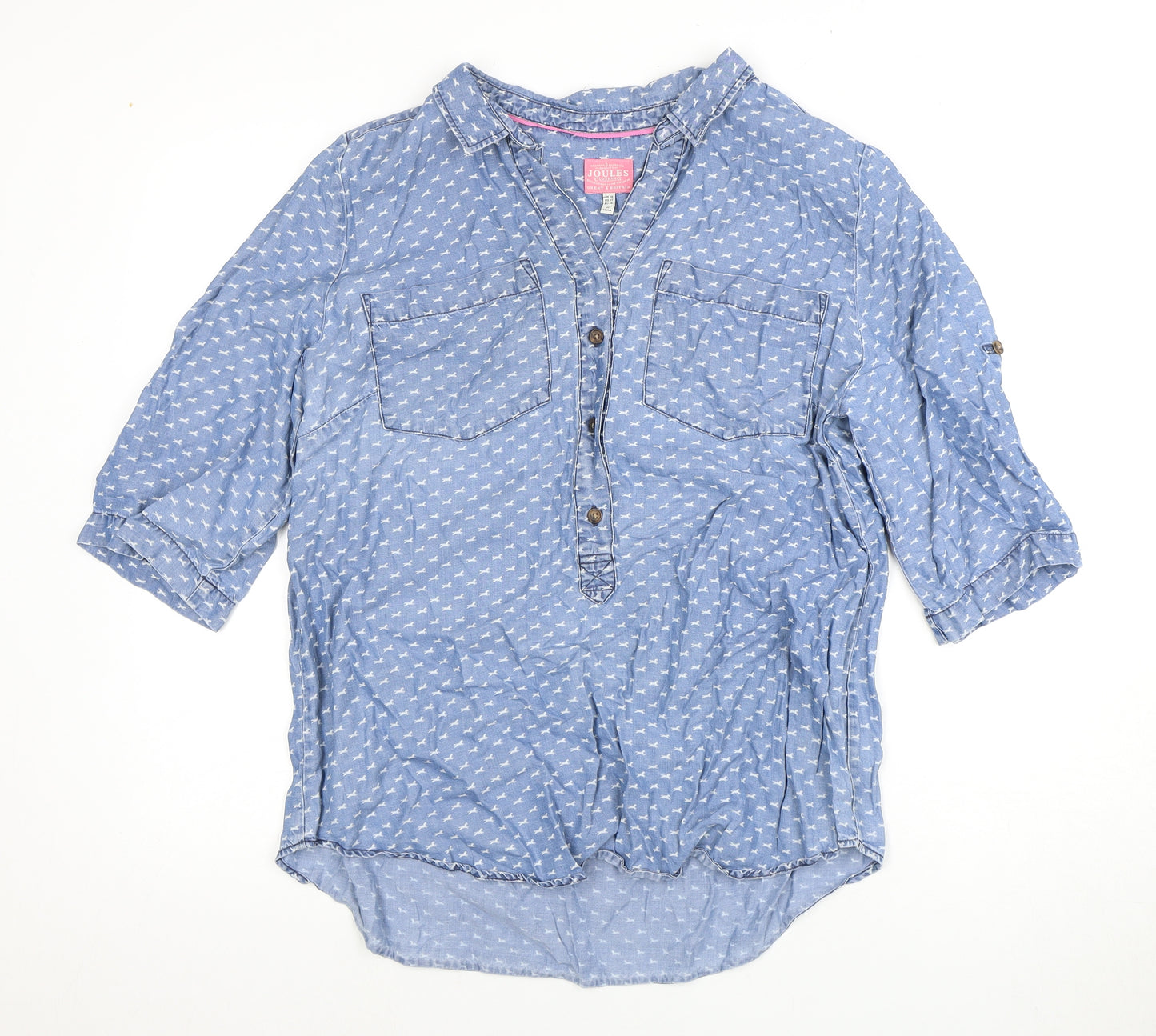 Joules Women's Blue Animal Print 3/4 Sleeve Blouse