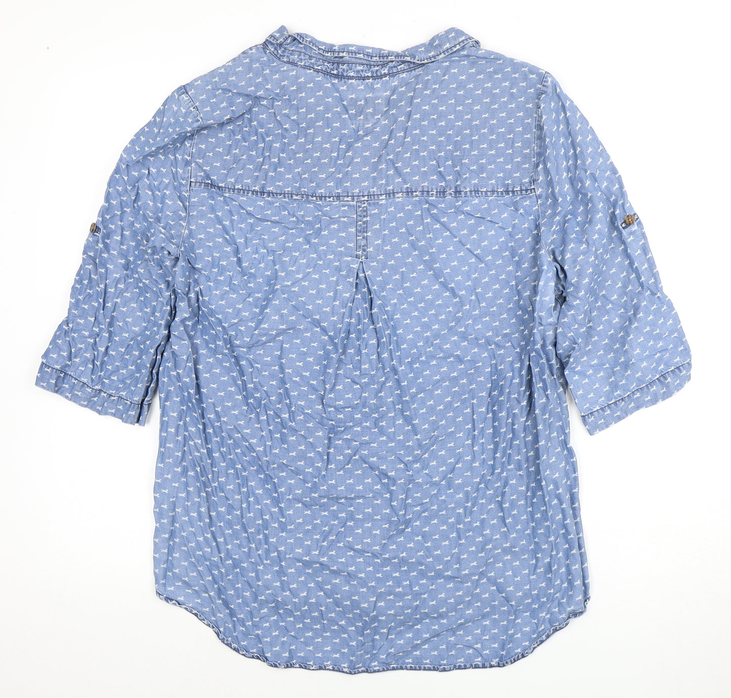 Joules Women's Blue Animal Print 3/4 Sleeve Blouse