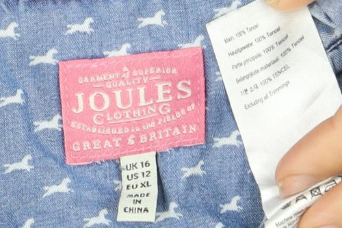 Joules Women's Blue Animal Print 3/4 Sleeve Blouse