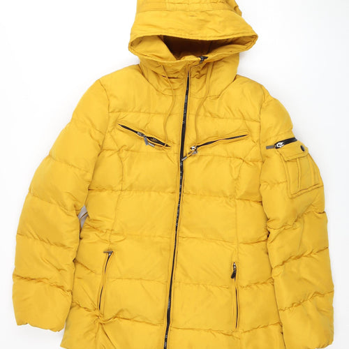Attentif Women's Yellow Puffer Jacket, Size 14, Hooded