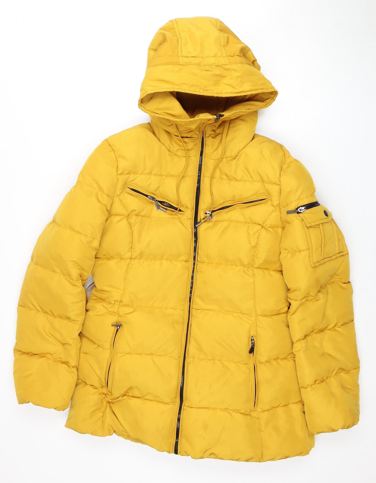 Attentif Women's Yellow Puffer Jacket, Size 14, Hooded