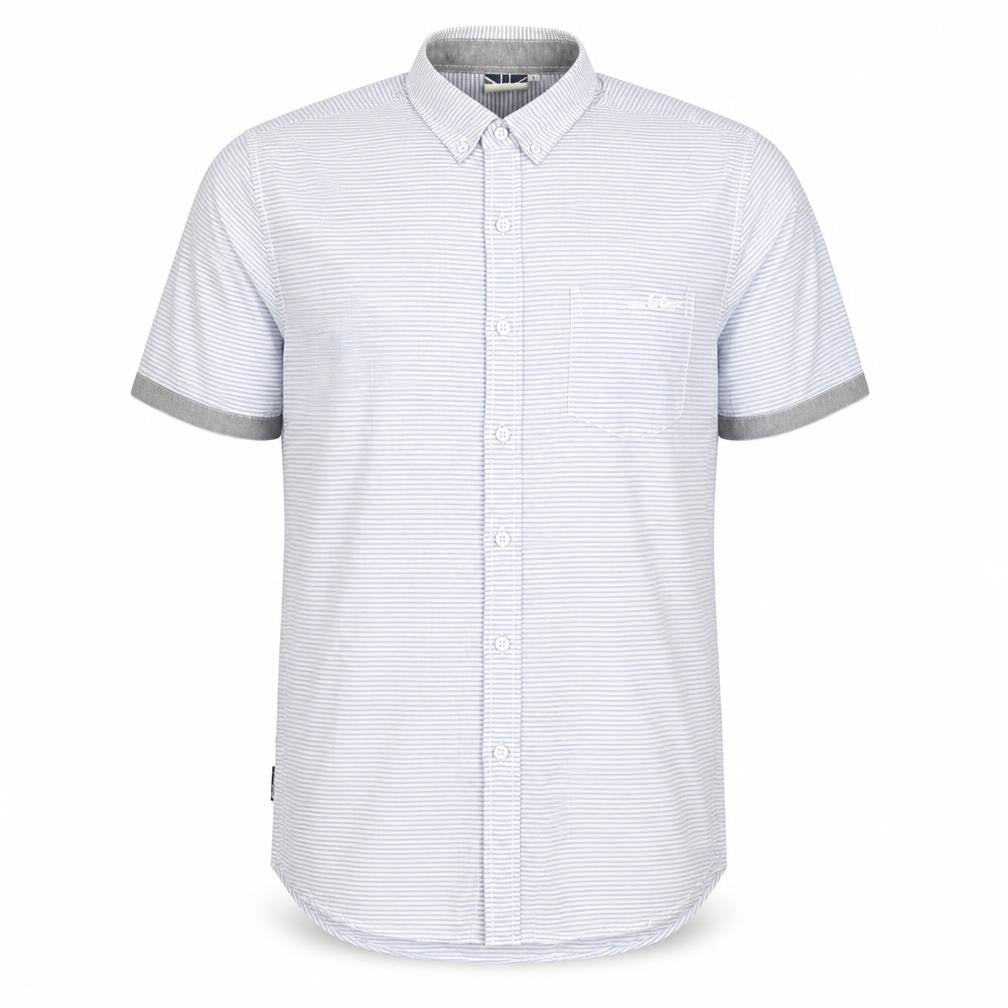 Front view of Lee Cooper Men's Blue Striped Short Sleeve Shirt