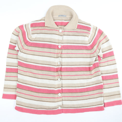 Marks and Spencer Women's Pink Striped Collared Cardigan Size 16