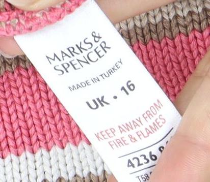 Marks and Spencer Women's Pink Striped Collared Cardigan Size 16
