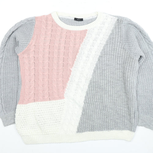 M&Co Women's Grey Cable-Knit Pullover Jumper Size 16