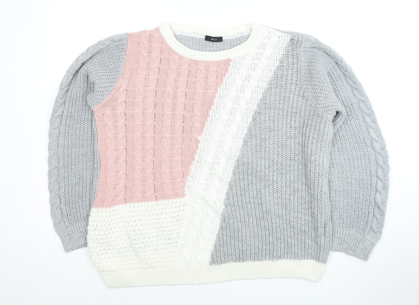 M&Co Women's Grey Cable-Knit Pullover Jumper Size 16