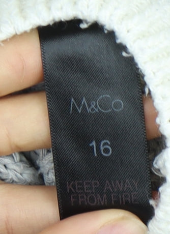 M&Co Women's Grey Cable-Knit Pullover Jumper Size 16