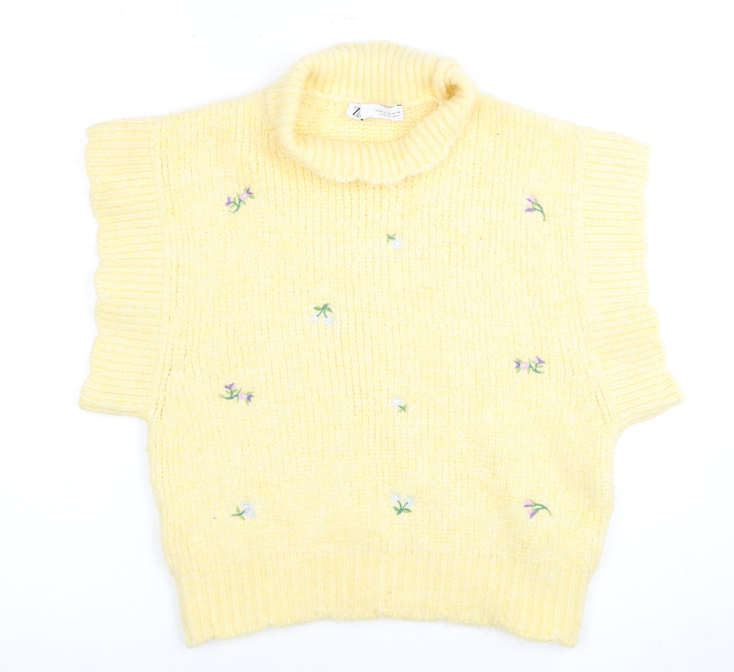 Zara Women's Yellow Pullover High Neck Sleeveless Jumper M