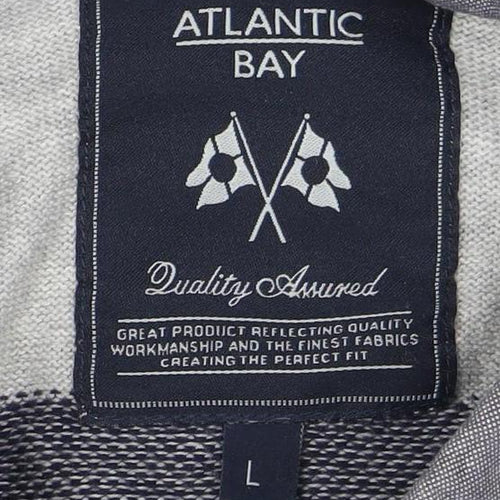 Atlantic Bay Men's Grey Striped Collared Pullover Jumper - Size L