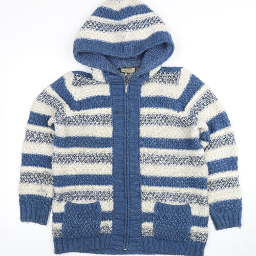 Marks and Spencer Women's Hooded Blue Stripe Jumper Size 12