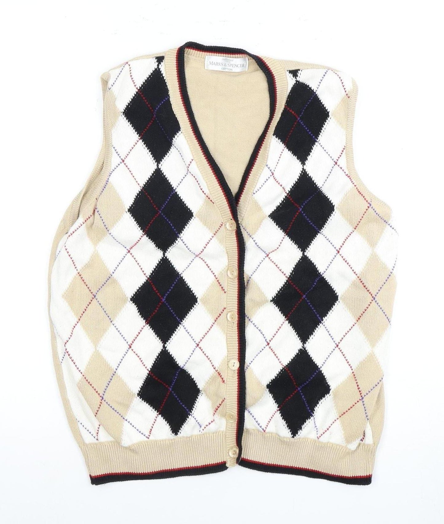 Marks and Spencer Women's Beige Argyle Vest Size 14