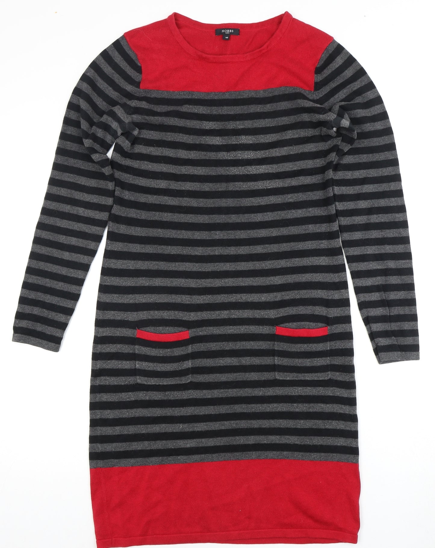 Hobbs Women's Red & Black Striped Shift Dress Size 10