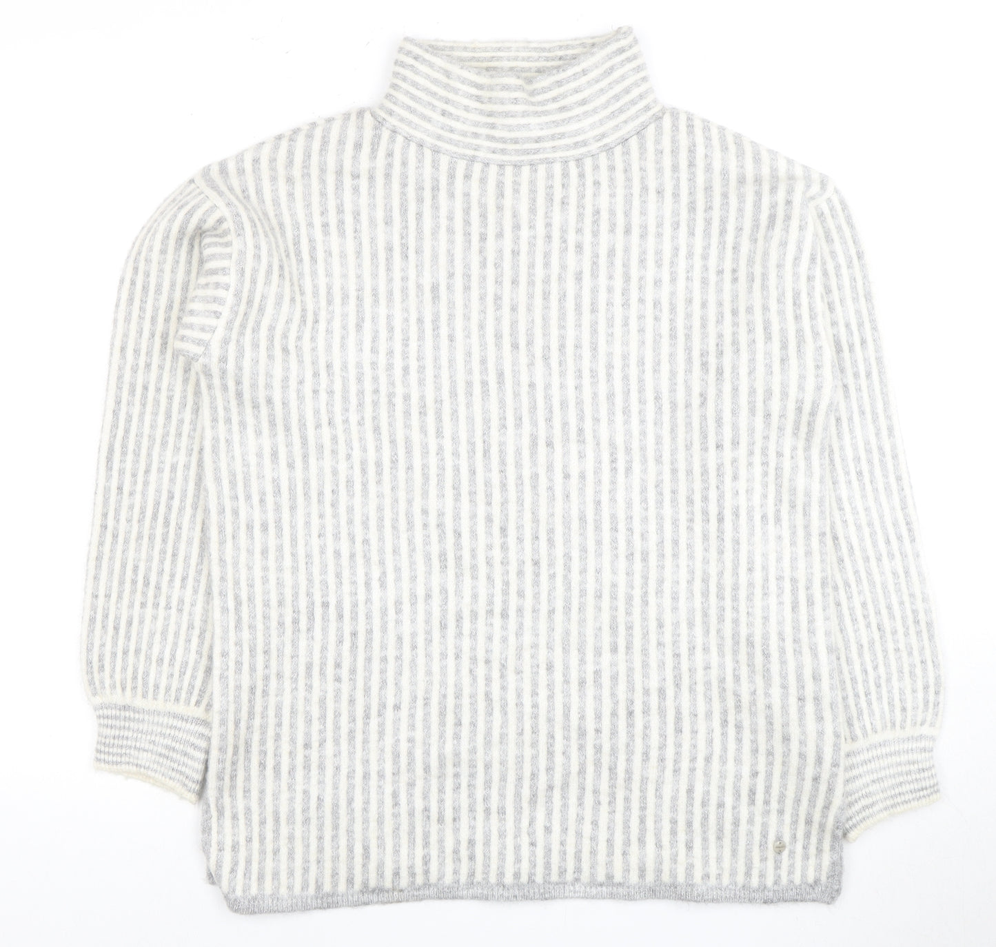 Olsen Women's Grey Roll Neck Striped Pullover Jumper Size 12