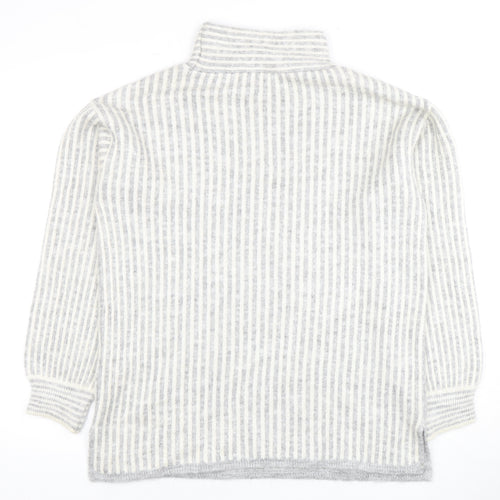 Olsen Women's Grey Roll Neck Striped Pullover Jumper Size 12