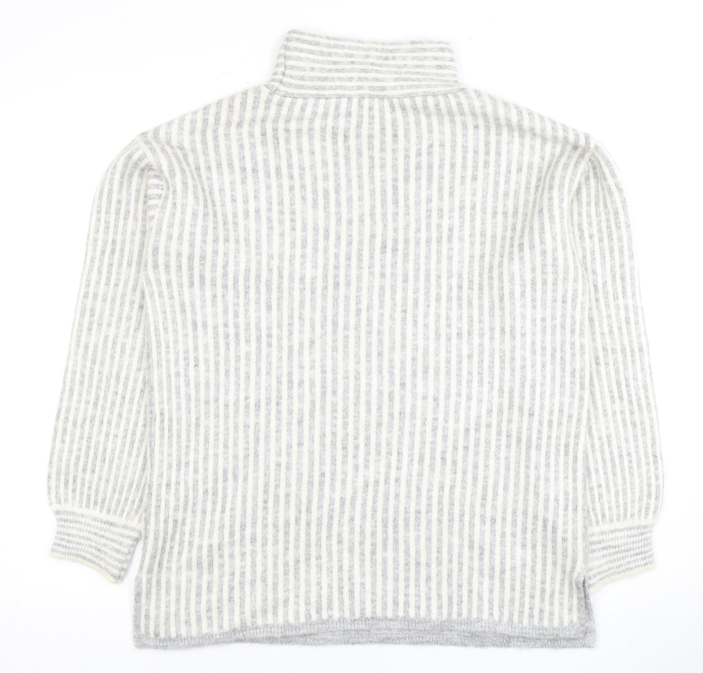 Olsen Women's Grey Roll Neck Striped Pullover Jumper Size 12