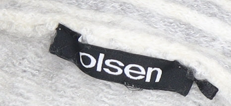 Olsen Women's Grey Roll Neck Striped Pullover Jumper Size 12