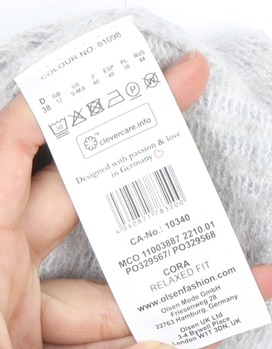 Olsen Women's Grey Roll Neck Striped Pullover Jumper Size 12