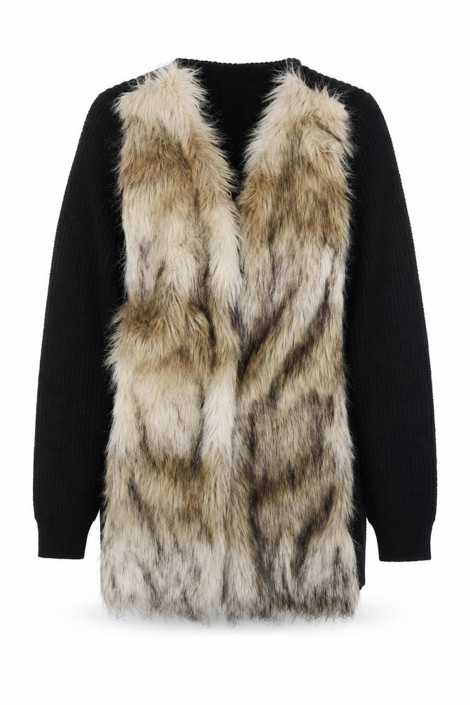 Front view of H&M Divided Women's Black Cardigan Fur Trim, size 10