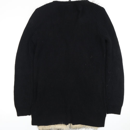 H&M Divided Women's Black Cardigan Fur Trim Size 10