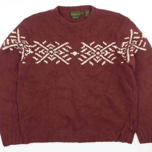 Timberland Men's Red Wool Pullover Jumper, Size L