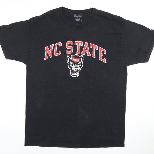 Champion Men's Black College T-Shirt Size L with Logo