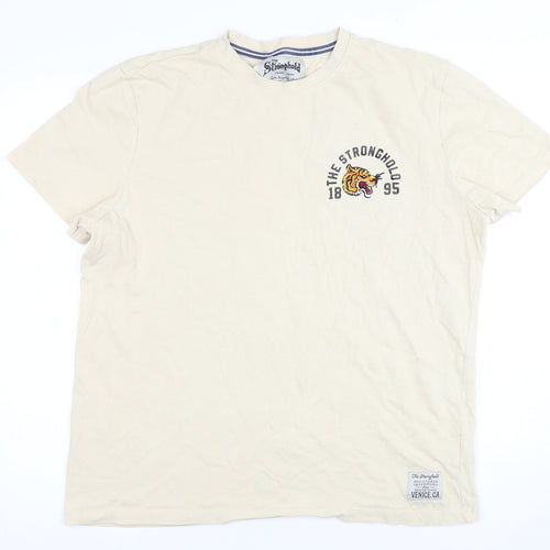 The Stronghold Men's Beige Graphic Print T-Shirt L