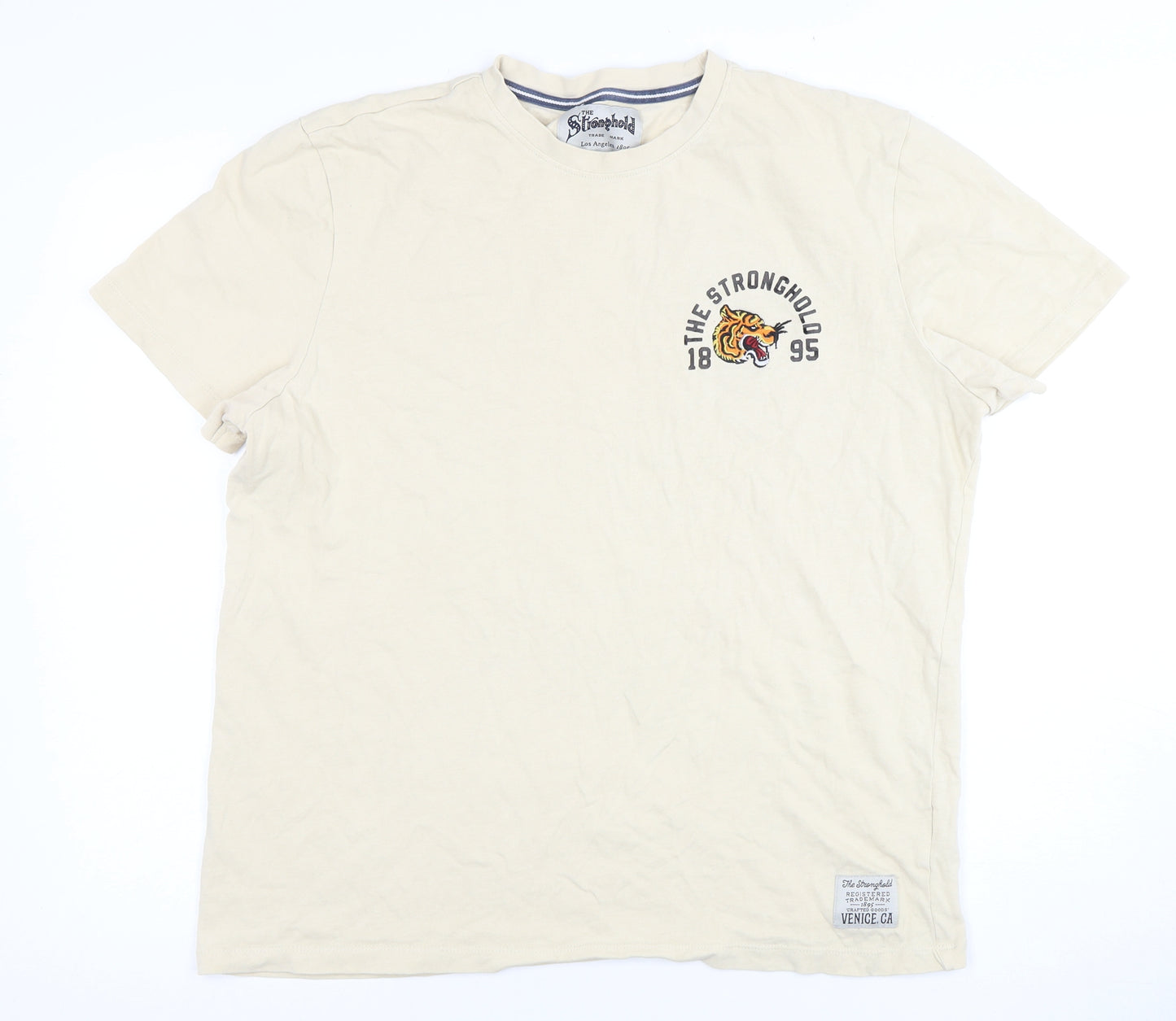 The Stronghold Men's Beige Graphic Print T-Shirt L