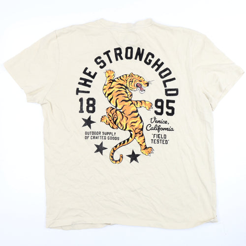 The Stronghold Men's Beige Graphic Print T-Shirt L