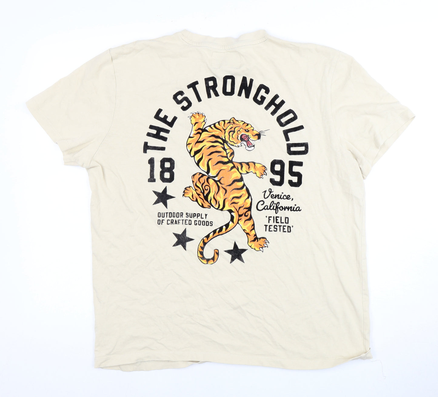 The Stronghold Men's Beige Graphic Print T-Shirt L